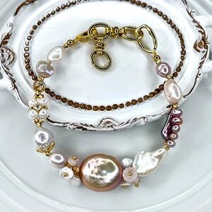 Handmade Freshwater Champagne Gold Coin Pearl Braided Bracelet